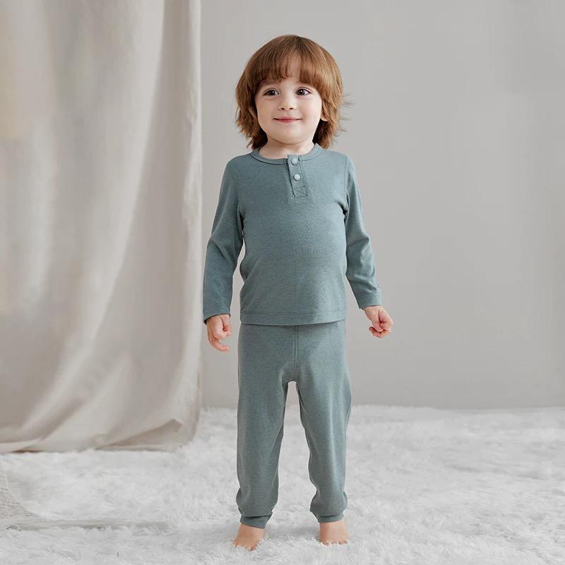 Cotton Children Pajamas Suit for Spring Autumn Solid Color Long Sleeve Top + Leggings Baby Homewear Clothing 2T 90