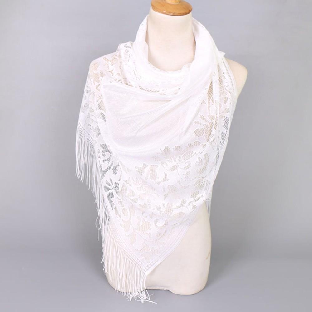 All Match Floral Tassel Scarf Hollow Solid Breathable And Comfortable