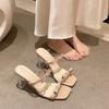 Fashion High-Heeled Shoes Lady Ladies' Slippers Glitter Slides Square heel Big Size Butterfly-Knot Jelly Block Butterfly-knot Square hee