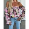 YYFS Women's Fashion Casual Summer Spring Flower Pattern Print Long Sleeve One Shoulder Blouses & Shirts