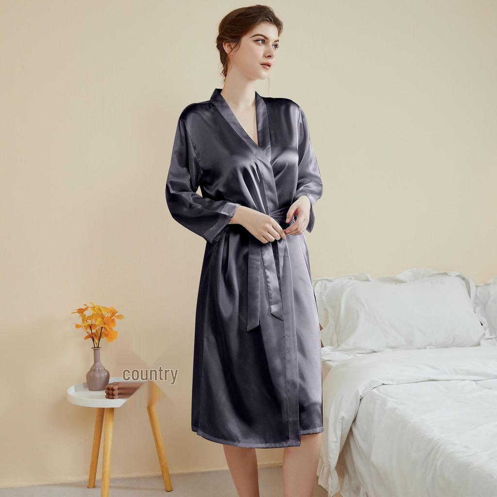 Vestaglia da Donna in Raso Primavera/Estate: Lusso Leggero, Rinfrescante, Pigiama a Maniche Lunghe e Vestaglia