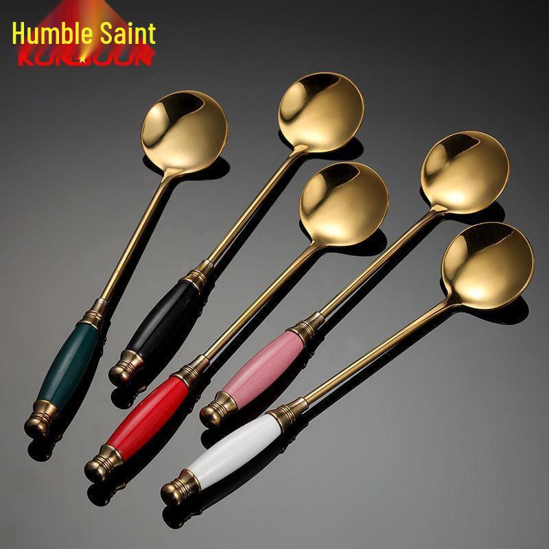 Qianxing European Retro Ceramic Handle Stainless Steel Coffee Stirring Spoons