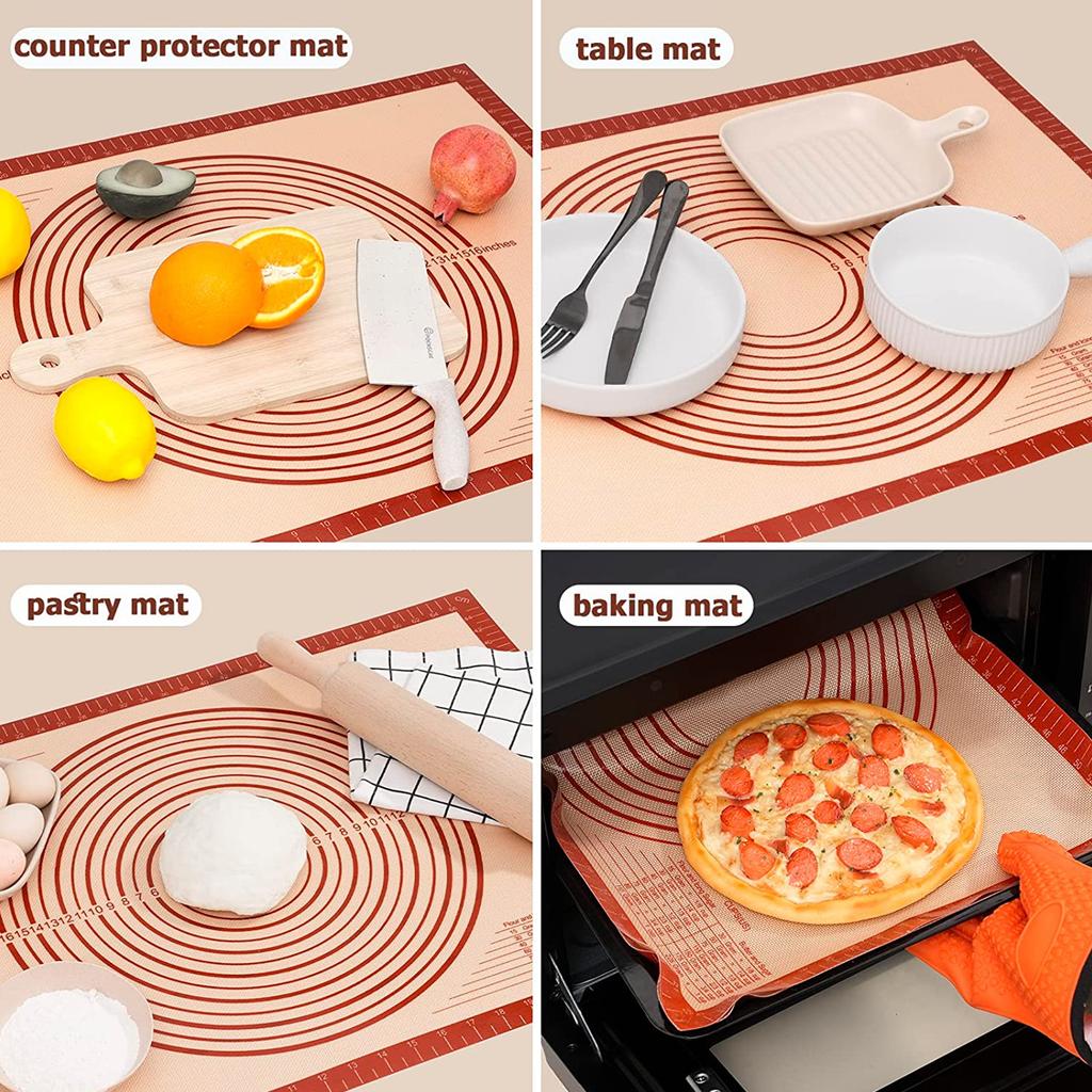 Silicone Pastry Mat 60x40cm 0.7mm Thick, Non-Stick Non-Slip Dough Rolling Mat with Measurements Guide, Oven-Safe Baking Sheet