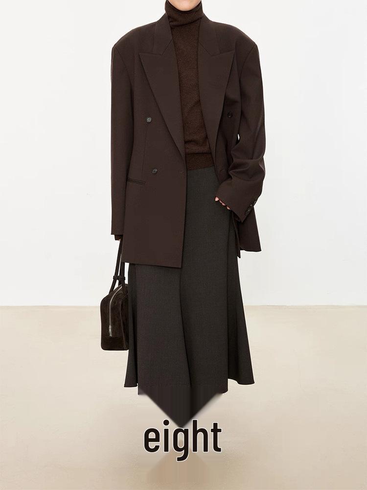 Wen Jiu Fishtail Wool Skirt: Slanted Placket, Flared Design, Slimming Fit, Winter Hip Coverage, Women s Half Skirt Medium кофейный