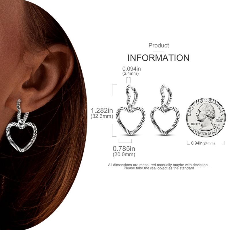 925 Silver Hoop Earrings  For Woman Pendientes Zircon Heart Shape Star Eardrop Original Earring Fashion Jewelry