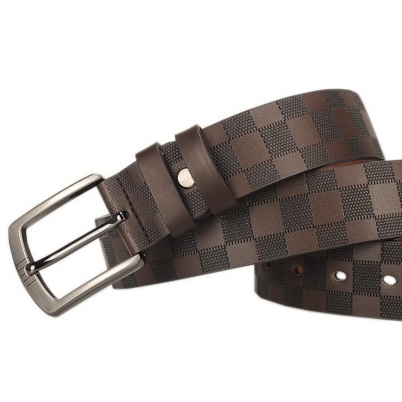 

Genuine leather men s cowhide pin buckle belt checkerboard pattern belt fashion new belt holiday gift 110cm коричневый