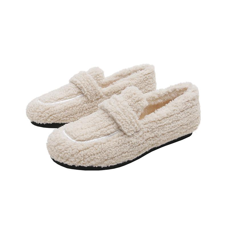 Fashion 2025 Ladies Luxury Lambswool Loafers Moccasins Femme Winter Cotton Shoes Women Warm Plush Slip On Curly Furry Sheep Fur Flats