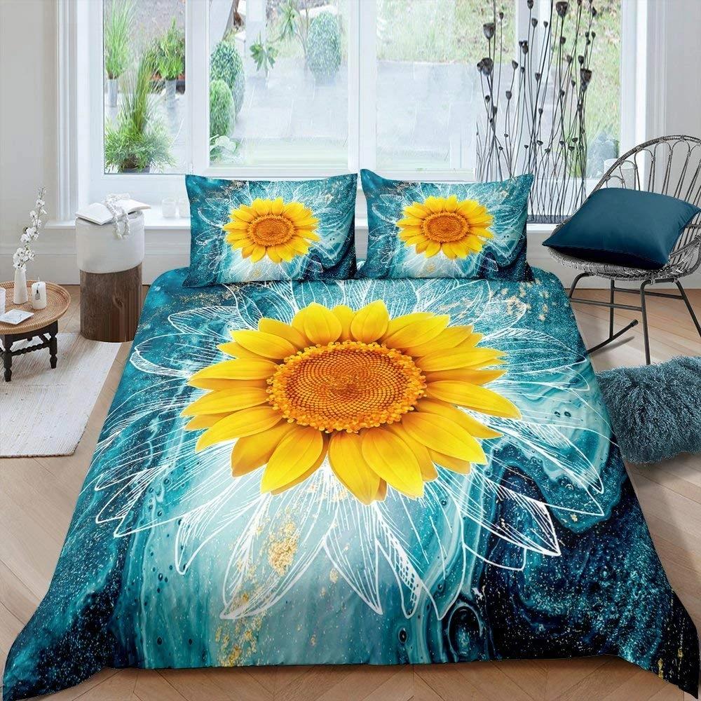 Vintage Sunflowers Duvet Cover Set Letters Bedding Set Letters And Sunflowers Printed Retro Girls Queen Size 2/3pcs Quilt Cover
