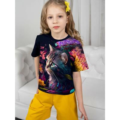 Kids T-shirts Clothing for Girls Clothes Girl Cute Cat Summer Children T-shirt 10 Year Old Girl Clothes Children's Top Teen