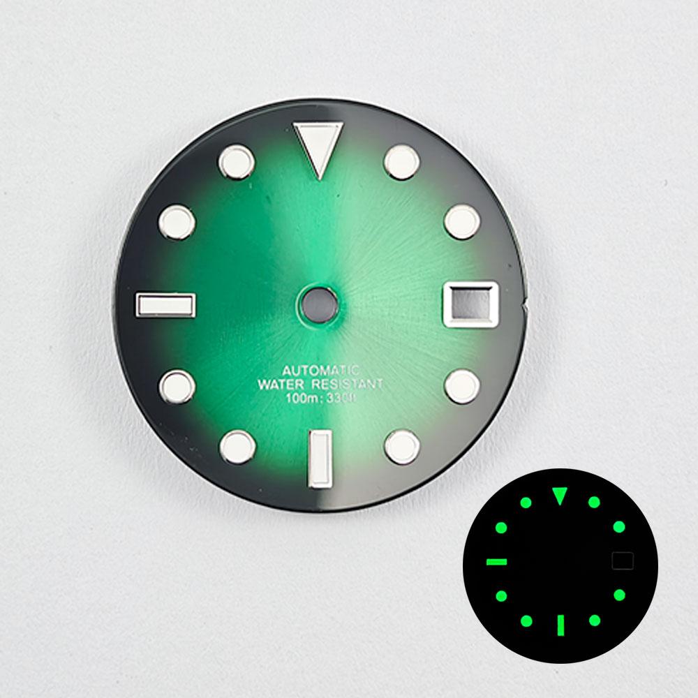 NH35 29mm No Logo Sterile Watch Dial Fit NH35A NH36 Movement High Quality Green Luminous Silver Nail Gradient Watch Face parts