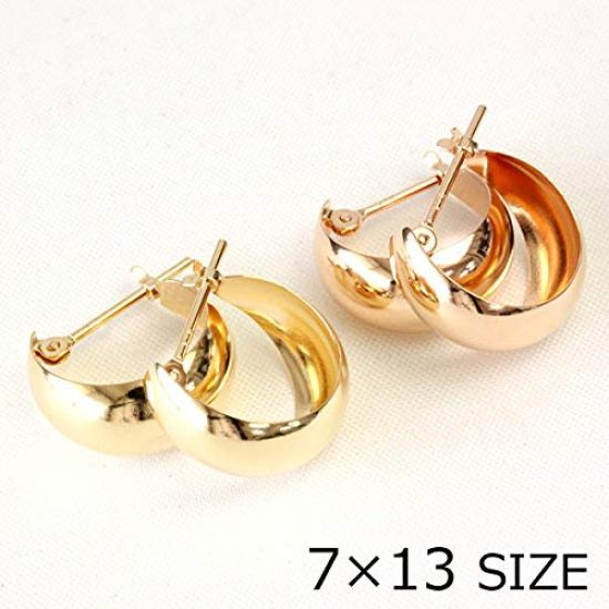 K18 Hoop Earrings 7mm X 13mm Moon Earrings Moon Shell Earrings Bullion Earrings Hoop Yellow Gold [Jewelry Excelente]