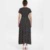 Women Short Sleeve V Neck Swing Dress With Elegant Polka Dot Print And Slit Detail