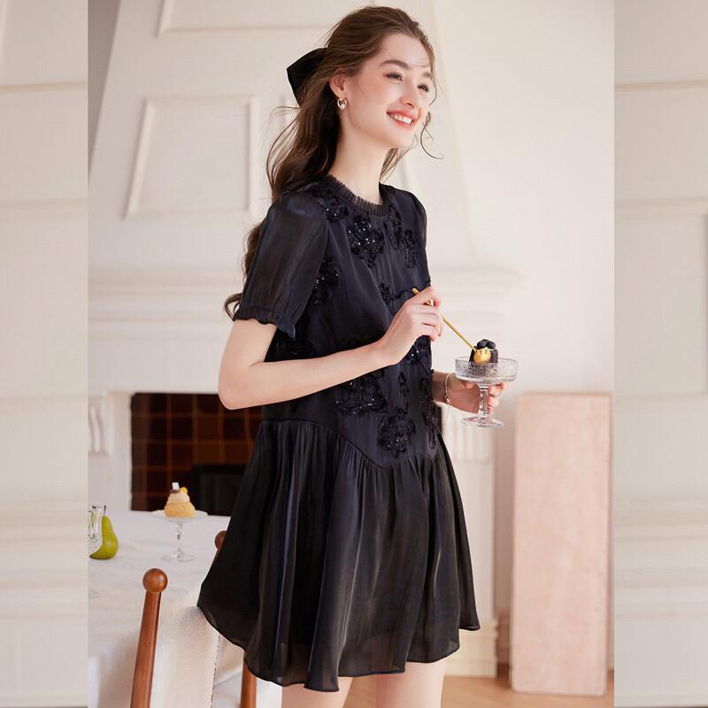 Bailuyu Elegant Ruffle Trim Short Sleeve A-Line Dress