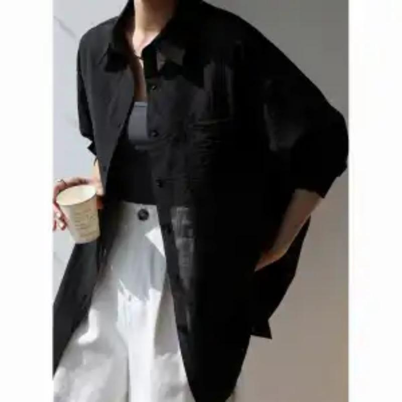 Women's Sheer Textured Shirt Casual Lapel Long Sleeve Loose Fit Button Sun Protection Blouse