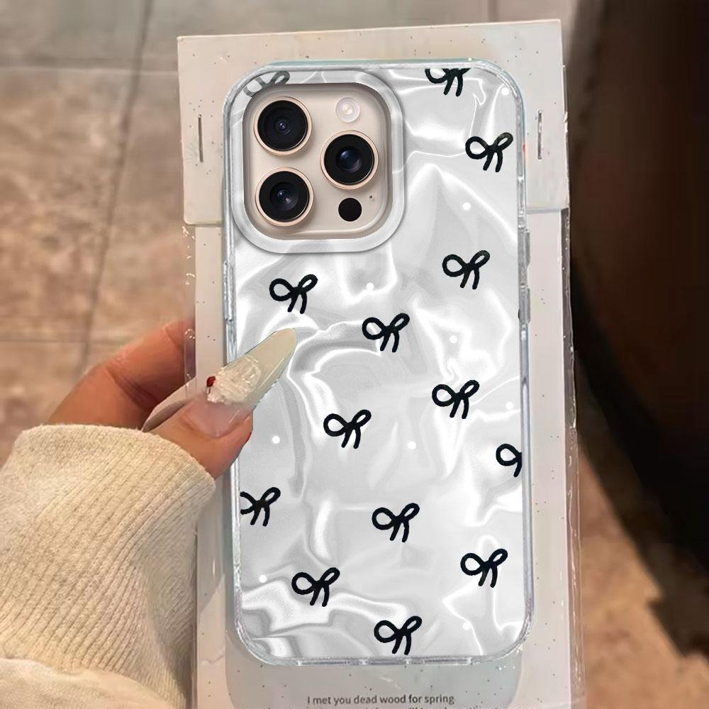 Circular Dots Black Bow Women Girls Water Texture Phone Case for iphone 16 15 14 7 8 Plus 13 11 12 Pro Max X XS XR SE2022 Cover