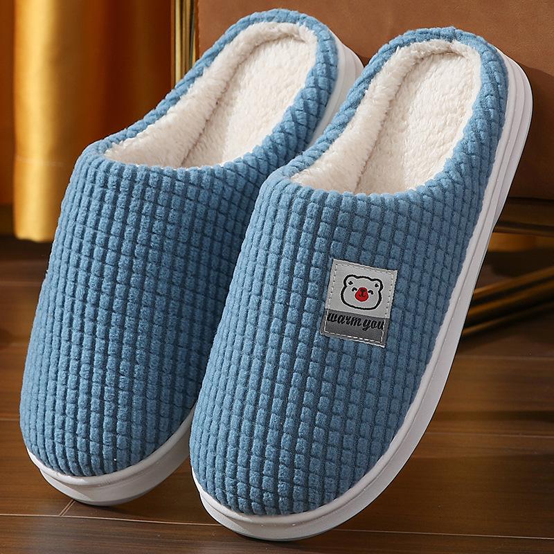 Male Winter Cotton Home Slippers Anti Slip Thick Sole Warm Floor Couple Slippers Female