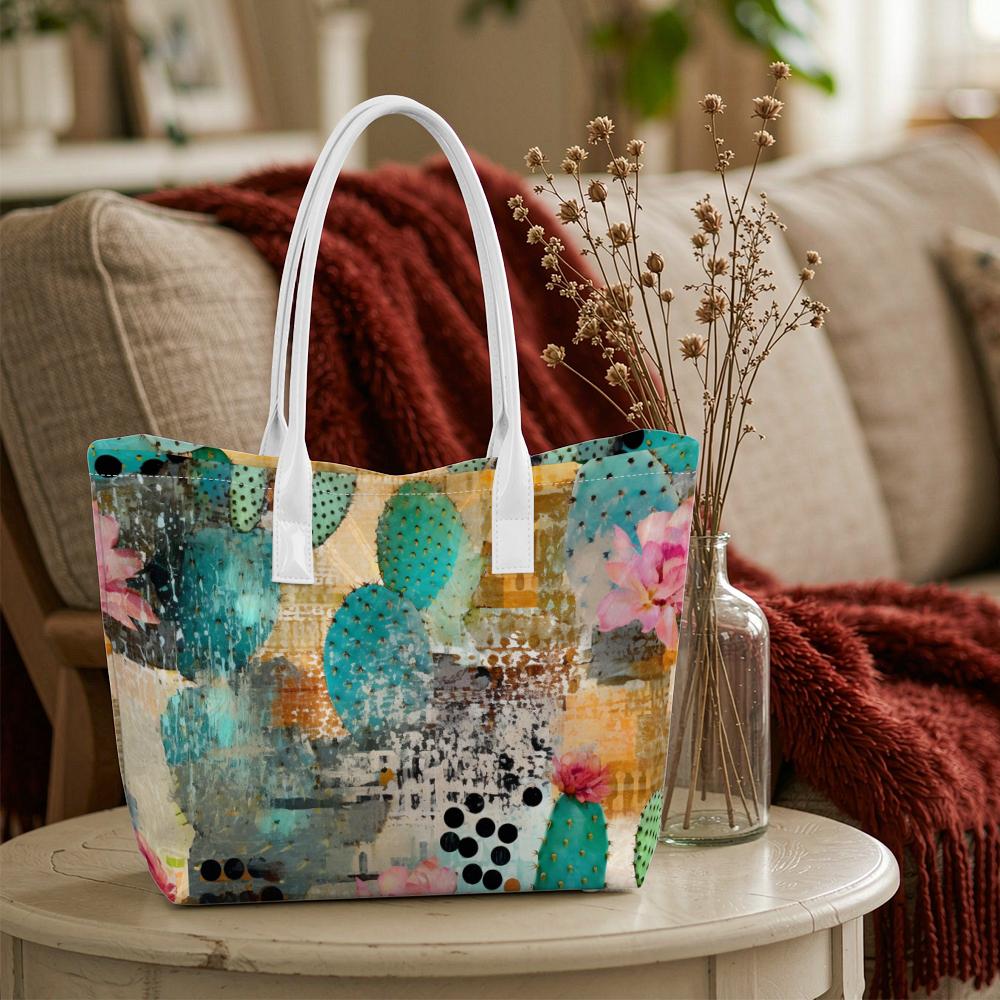 Abstract Floral Art Tote Bag Fashion Casual Large Capacity Shopping Daily Use Shoulder Bag