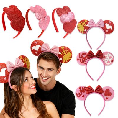 Cerchietto di San Valentino Glitter Rosso Rosa Cuore Cerchietto Lucido Carino Orecchio Accessori per Capelli per San Valentino