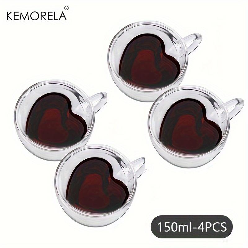 

4PCS Double Layer Transparent Glass Cup High Borosilicate Glass Juice Milk Heat-Resistant Coffee Cup Heart Shape With Handle 150-250ml