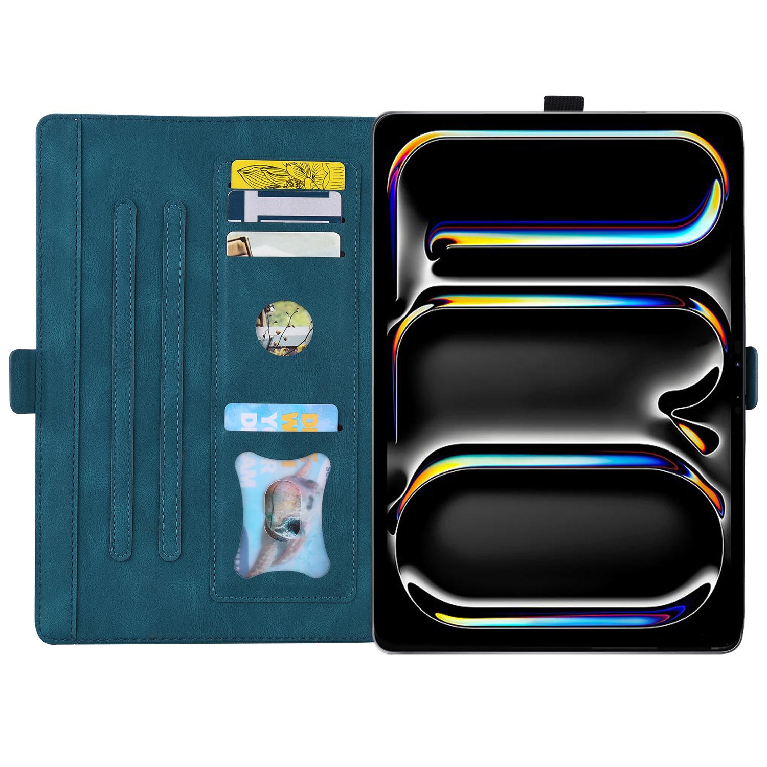 

For iPad Pro 11 (2024) Case with Card Slots Butterfly Imprinted Leather Tablet Cover Blue