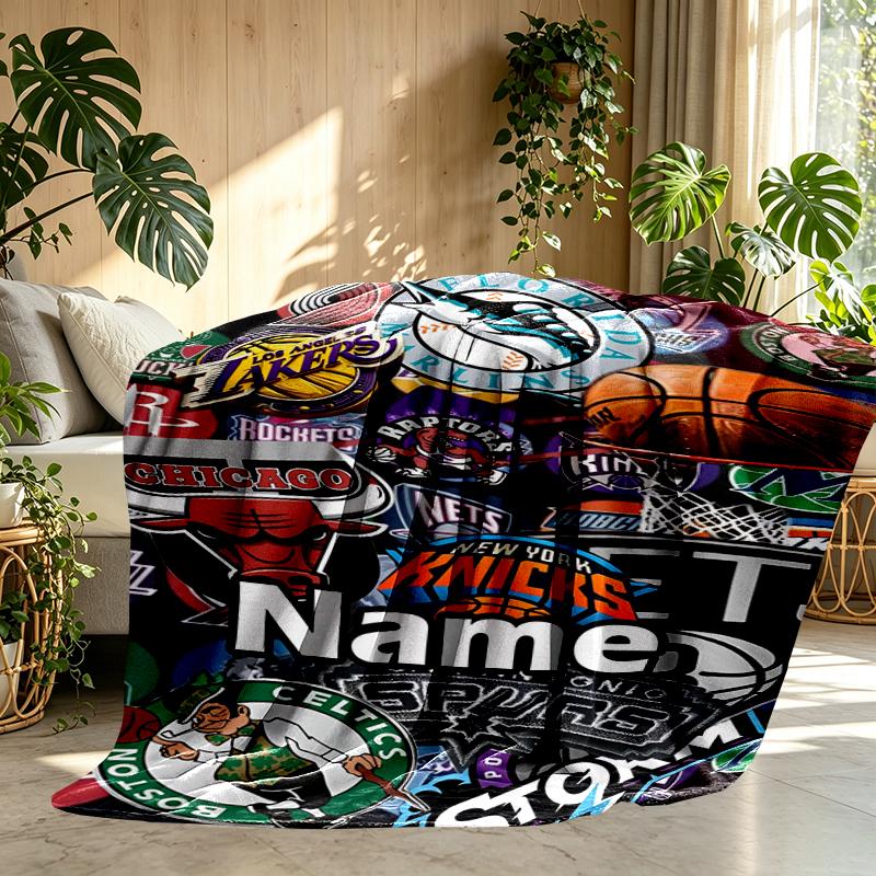 Custom Name Personalized NBA Print Blanket, Home Decor, Bedroom, Sofa, Camping, Couch, Gifts for Birthday Christmas