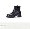 Women's British Style Velvet-Lined Leather Chunky Mid-Heel Winter Boots