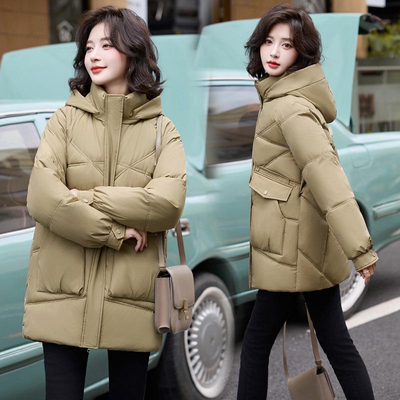 

Women s Petite Loose Fit Hooded Down Cotton Coat - Korean Style Winter Outerwear XL хакі