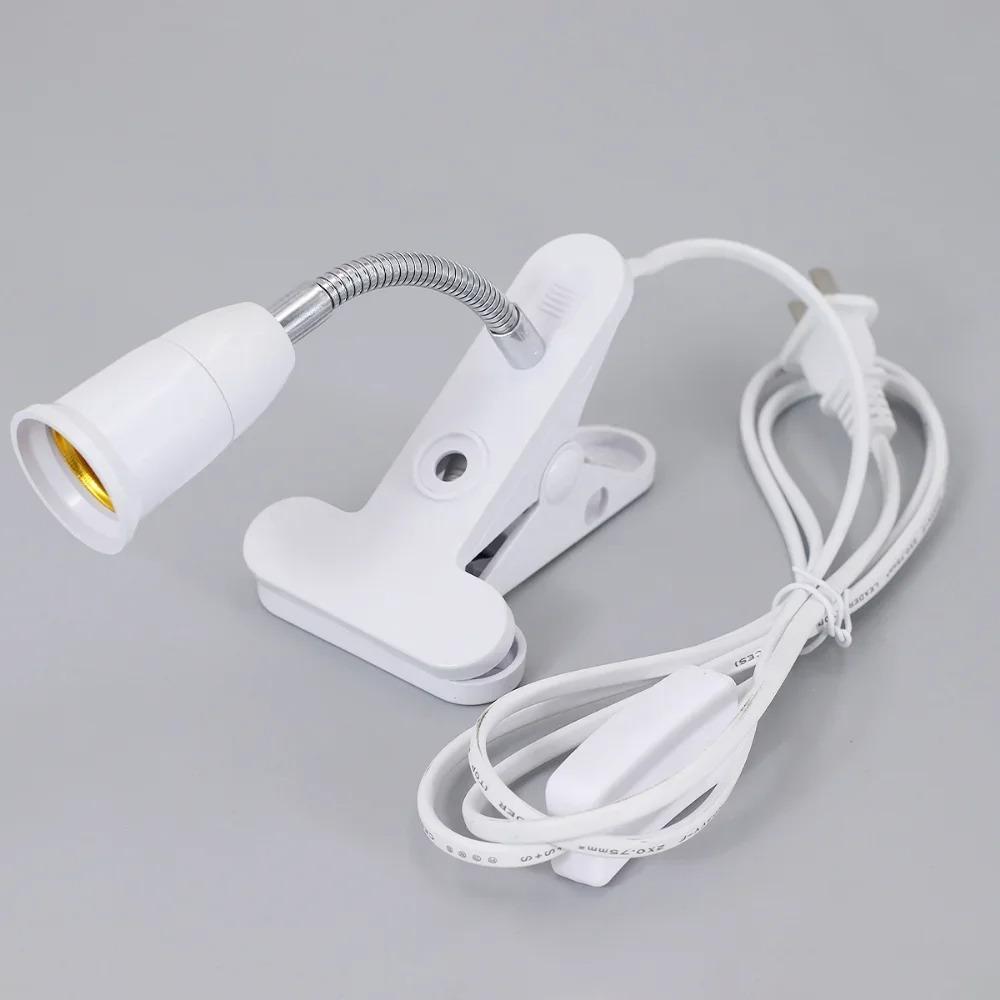 Flexible Aluminum Neck Clip Lamp Holder E26/E27 Clamp Light Fixture with ON/OFF Plug in Cord Desk Lamp Holder for Study Work