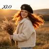 Women Knitting Hat Knitted Beret for Fall Winter, French Style Artist Cap with Rhinestone Star, Stretchy Solid Color Decorative