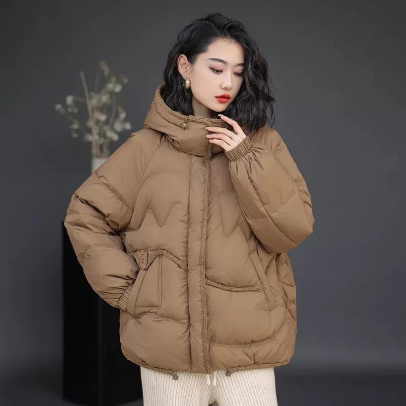 New Chinese short down jacket women's high-end 2024 winter new hooded mink hair thickened white duck down large size jacket