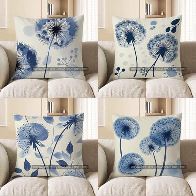 Home Decor Blue Dandelion Pattern Decorative Throw Pillow Pattern Cushion Cover Suitable for Sofa Bedroom Car Pillow Cover
