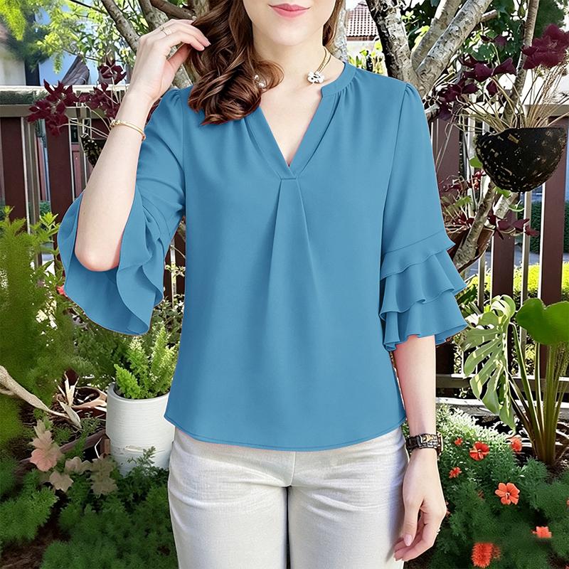 ZANZEA Women Casual V-Neck Ruffles Half Sleeve Loose Blouse