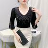 2025 Summer Mesh Diamond Slim Three-Quarter Sleeve Women's Fashion T-Shirt