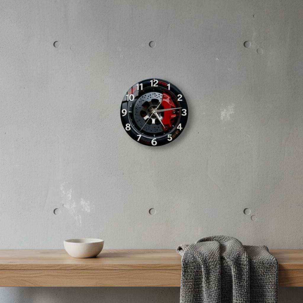 Moderne Holz-Wanduhr mit Bremsenscheiben-Design Stilvolle Auto-Themen-Dekoration