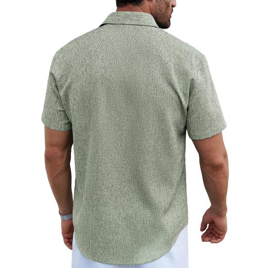 Men Summer Button-up Shirt Short Sleeve Turndown Collar Shirt Casual Loose Fit Holiday Shirt for Beach Vacation Street