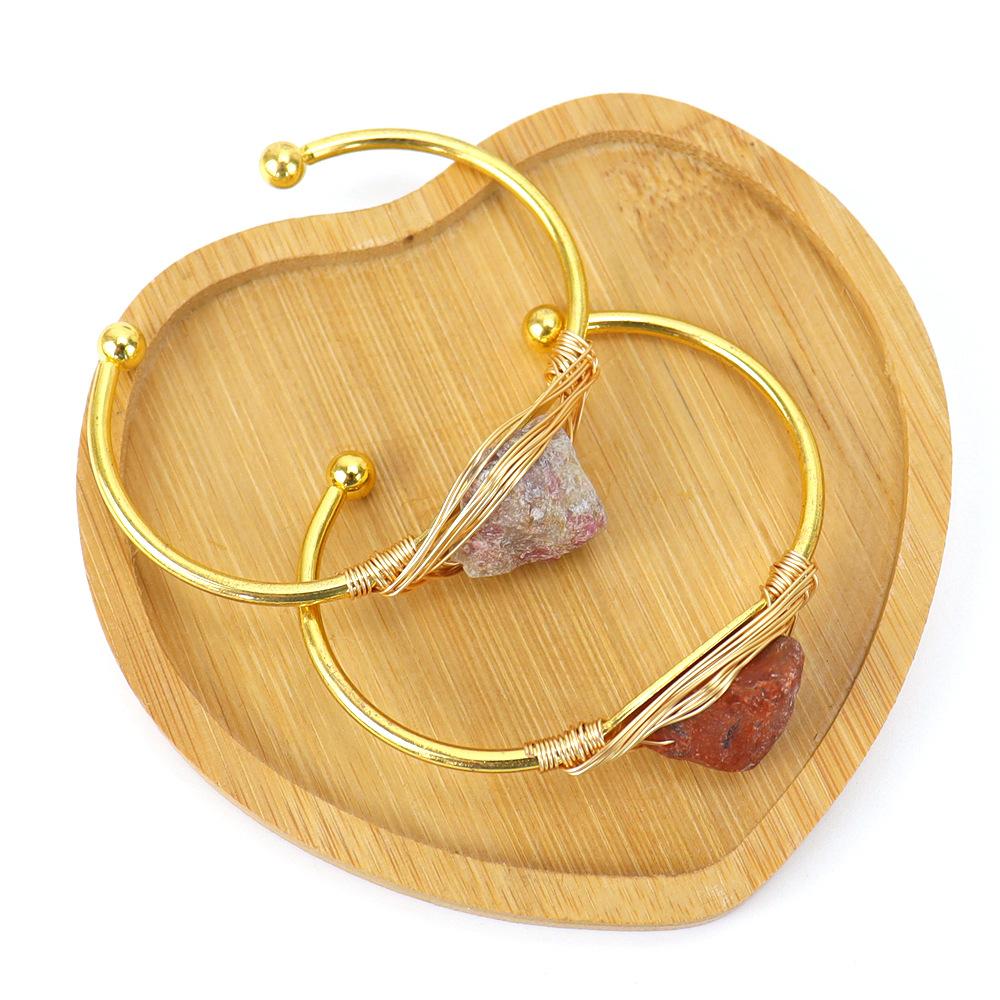 Handmade Gold Winding Natural Crystal Rough Stone Amethyst Bracelet, Bracelet Opening Adjustable B07