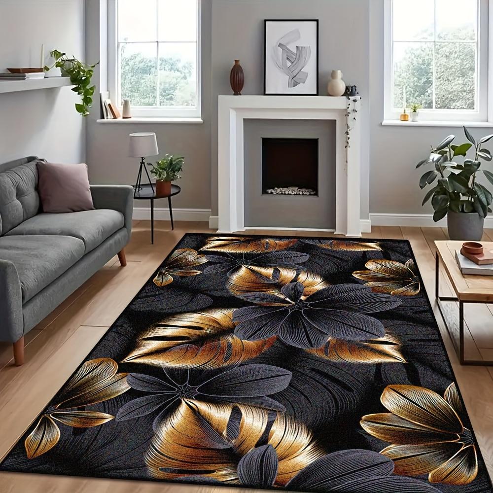 1pc Black Flower Patterned Cashmere Rug, Machine Washable, Non-Slip, Soft Foot Pads, Ideal for Both Indoor And Outdoor Use