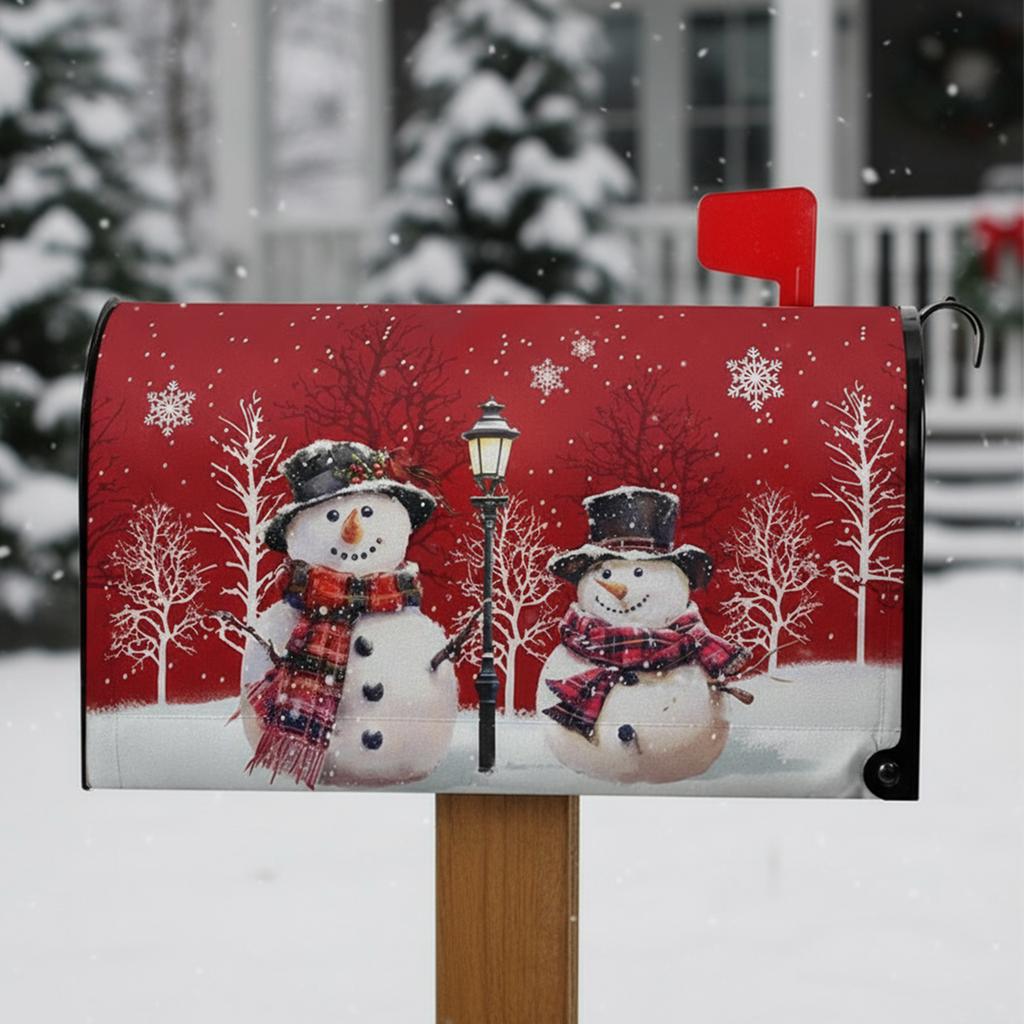 Winter Large Mailbox Cover Oversized Christmas Letter Box Cases Anti-Scratch Decorative Post Box Cover Wraps for Garden Ornament