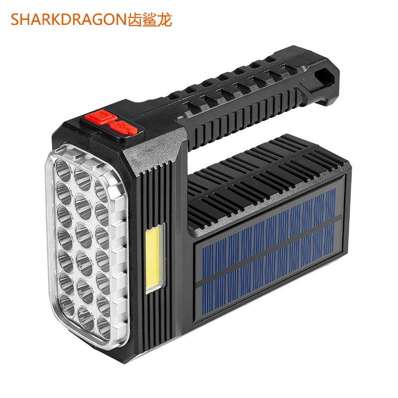 LED Portable Searchlight USB Rechargeable Lighting Outdoor Waterproof Flashlight with Side Light Solar Flashlight