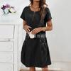 Vestido casual de verano para mujer, línea A, con cremallera frontal, manga corta, color liso, con bolsillos