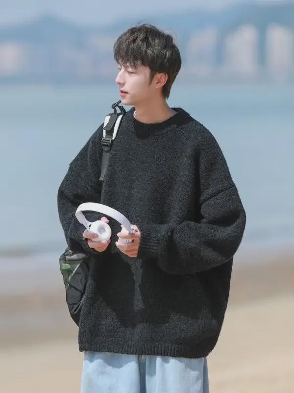 Trendy Loose Knit Sweaters: Round Neck, Winter Style for Students or Couples, Korean Fashion.