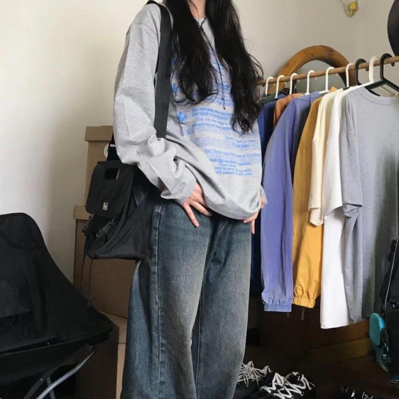 2KWEIRD Cotton Letter Hoodie Women Long Sleeve O-neck Casual Oversized Tops Y2k Tops Clothes for Teens Japanese Fashion Y2k Sweatshirts