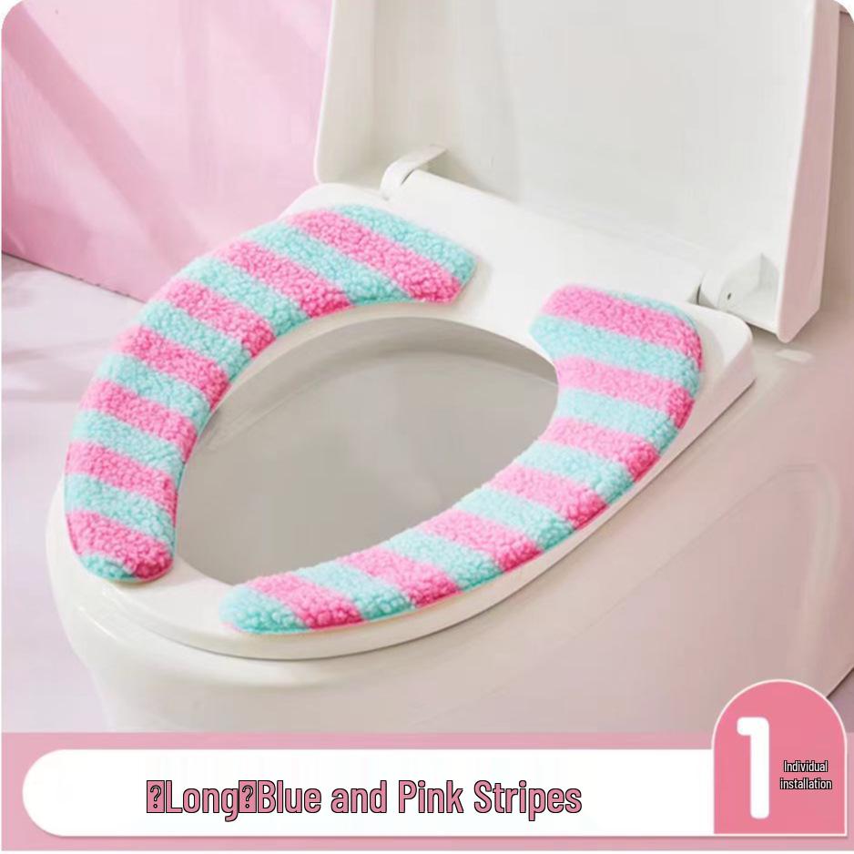Dopamin-Streifen Winter Plüsch Toilettenmatte & Universelle Toilettensitzauflage