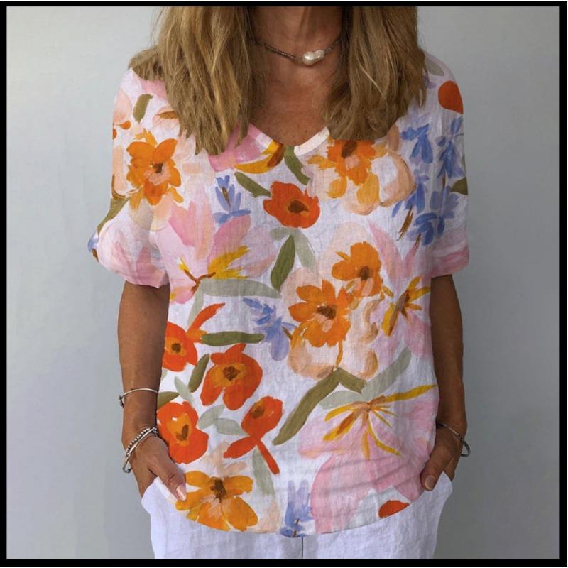 Spring and Summer New 3D Digital Printed Loose Sloping Neck Women's T-shirt