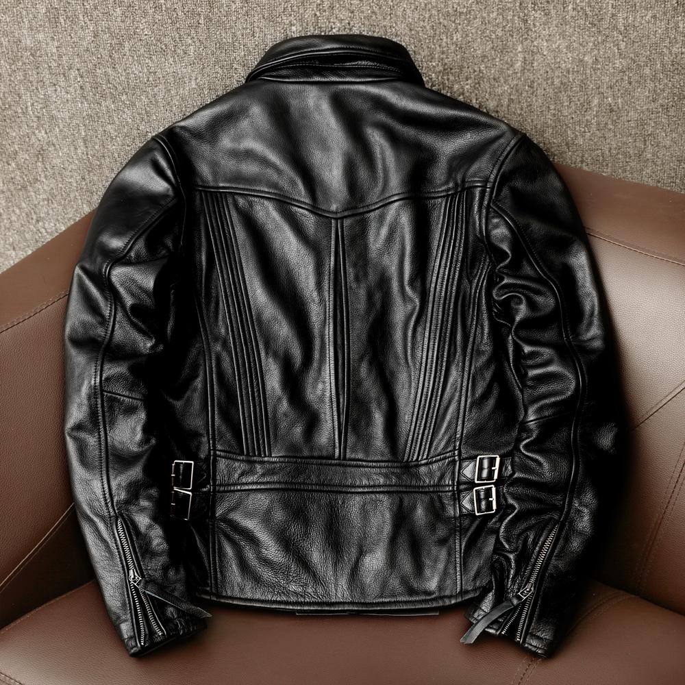 New Genuine Leather Jacket Men Slim Fit Short Biker Coat Real Cowhide Motorcycle Jacket