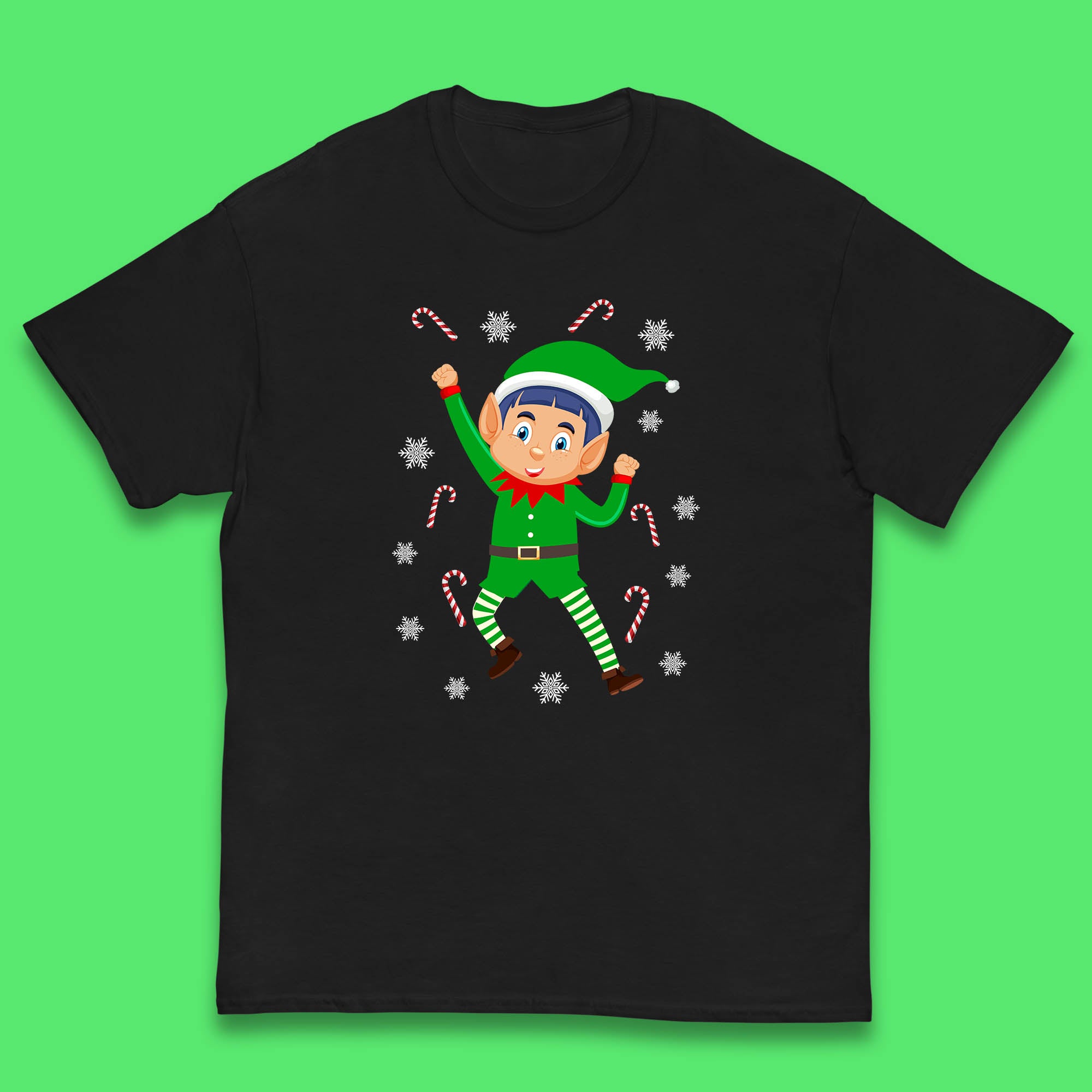 Christmas Elf Cartoon Kids T Shirt Christmas Candy Cane Top 100