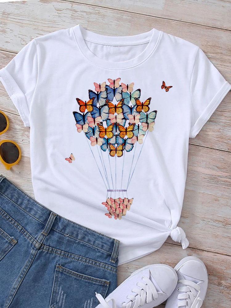 Fashion Women T-Shirt Love Butterfly Print T Shirt New Harajuku Tops Female Summer Tee Shirts Short Sleeve Tops Streetwear
