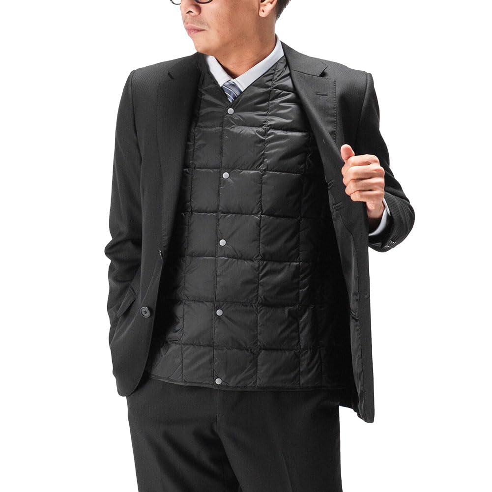 TAION Button Inner Down Size XL Men's V-Neck Vest, Black, TAION-001,