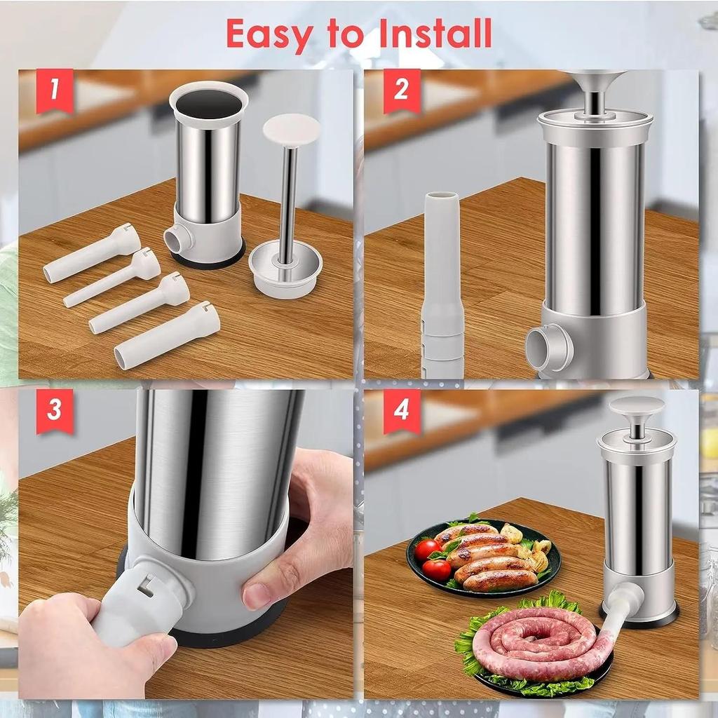 1 PZ Insaccatrice Domestica in Acciaio Inossidabile, Macchina Manuale per Insaccare Salsicce