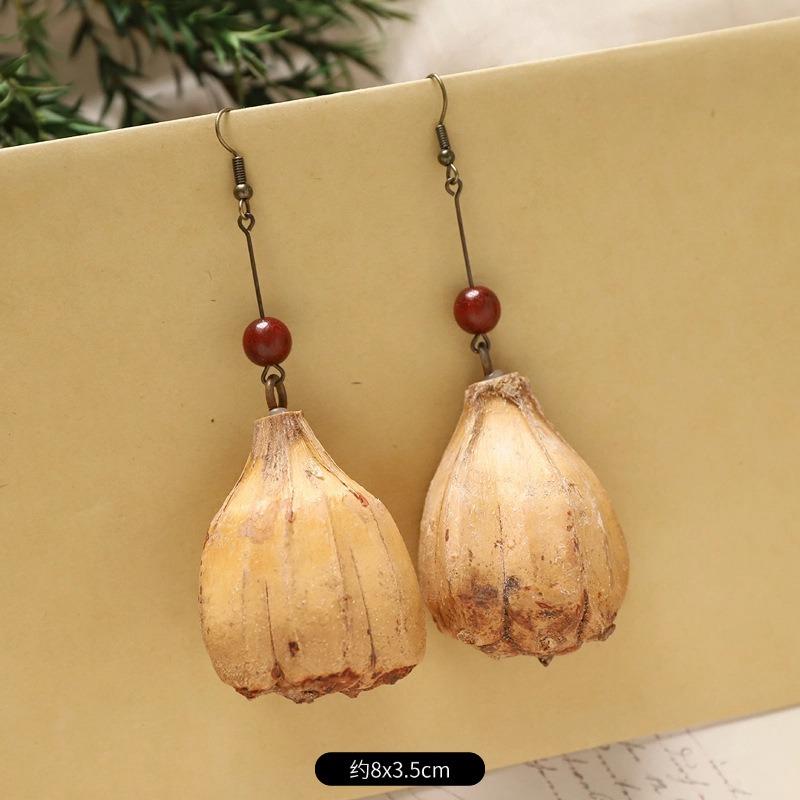 Retro Handmade Plant Fruit Earrings Pine Cone Literature and Art Chinese Medicine Dried Fruit Niche Creative Earrings Women